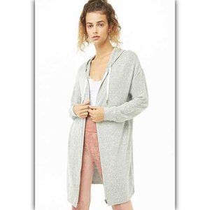 Forever 21 Gray Zip Longline Marled Knit Hoodie Sweater sz L
